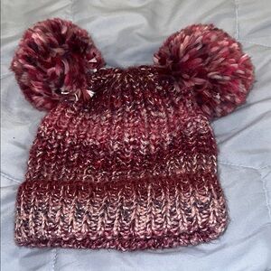 Place Maroon Knit Beanie with Pom-Poms